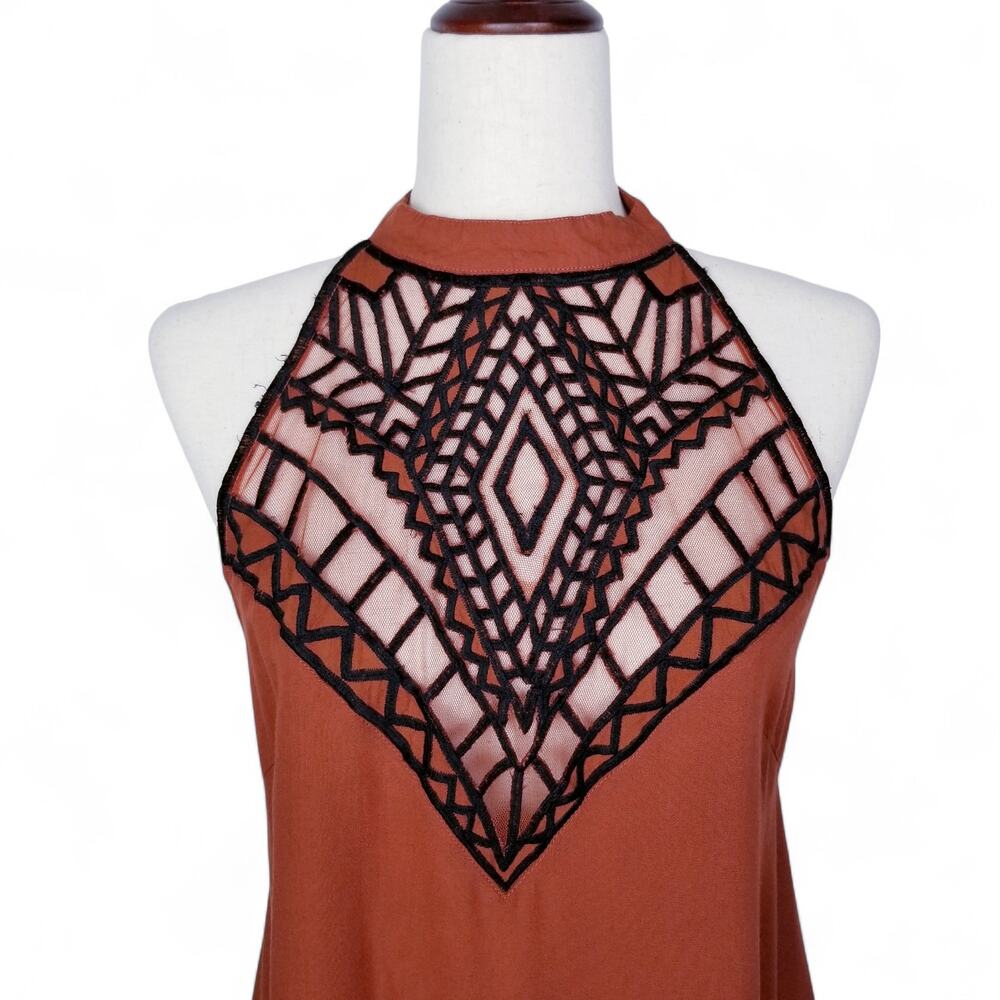 FREE PEOPLE XX TALLOW Surf All Day Brown & Black Halter Mini Dress - Size 6 - Picture 5 of 13